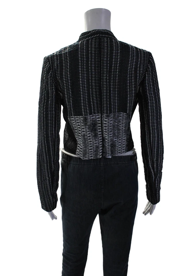 Chaqueta de malla a rayas frontal abierto de lana de lana azul talla S de Elie Tahari para mujer Foto 3 de 4