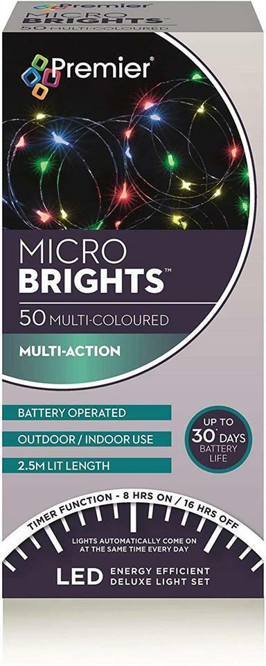 Premier 50 Battery Multi- Action MicroBrights Multi- Coloured Christmas Lights w