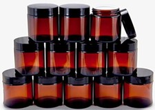 12 Pack 4Oz Amber Round Glass Jars With Inner Liners Black Lids Empty Glass Jars