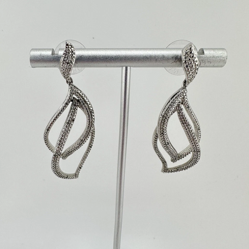 925 Sterling Silver Plated BR Sun Diamond Accent Dangle Stylized Leaf Earrings - Image 2 of 4