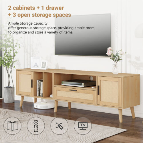 TV Entertainment Unit with Storage Drawer Cupboard Open Shelves For Living Room - Picture 3 of 10