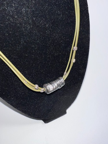 Silpada 925 Green Cord Hammered Tube Bead Pendant Necklace N1481 - Picture 4 of 6
