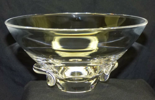 Steuben 7" Bowl Pinched Dot Thumbprint Modernist MCM Signed Crystal Art Glass