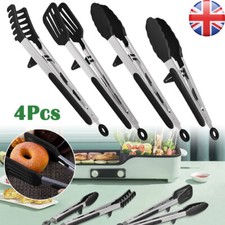 Image of 4in1 Stainless Steel Kitchen Food Tongs Set for Cooking W/ BPA Free Silicone UK