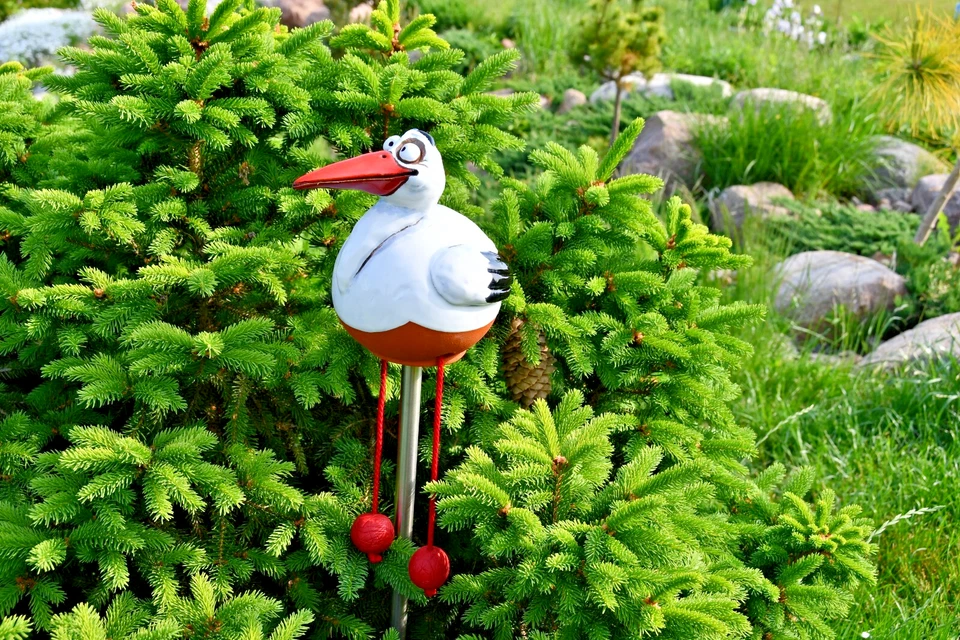 Keramik Gartenkugel Dekoration Statue Vogel Storch H12cm Midene Handgefertigt - Bild 4 von 4