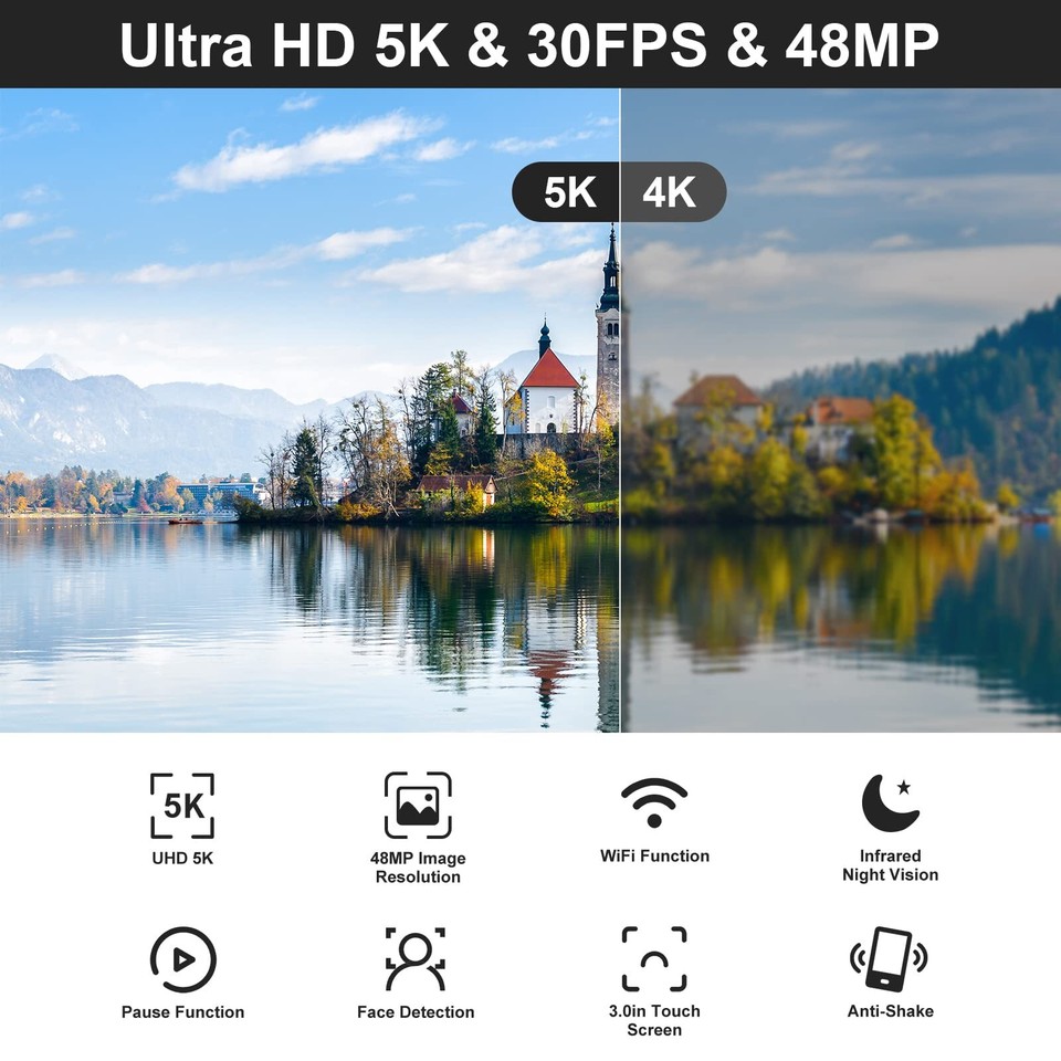 2-Pack Camcorder Bundle: 8K 48MP & 1080P 30MP Video Cameras With Tripod, Microphone & Accessories