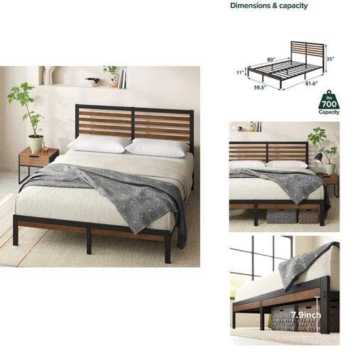 Kai Bamboo and Metal Platform Bed Frame with Headboard, No Box Spring Needed,...