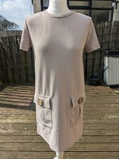 Zara Smart Beige Dress Autumn Work Casual Womens Ladies Brown Pockets UK 10 EU S