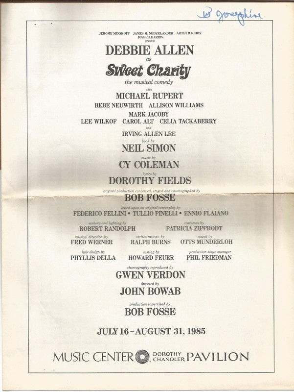 Sweet Charity July 21, 1985 Program  Debbie Allen, Bebe Neuwirth, Carol Alt 