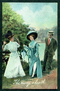COMIC-ROMANCE-POSTCARD-TWO-WOMEN-amp-A-GUY-THE-MERRY-SHEATH