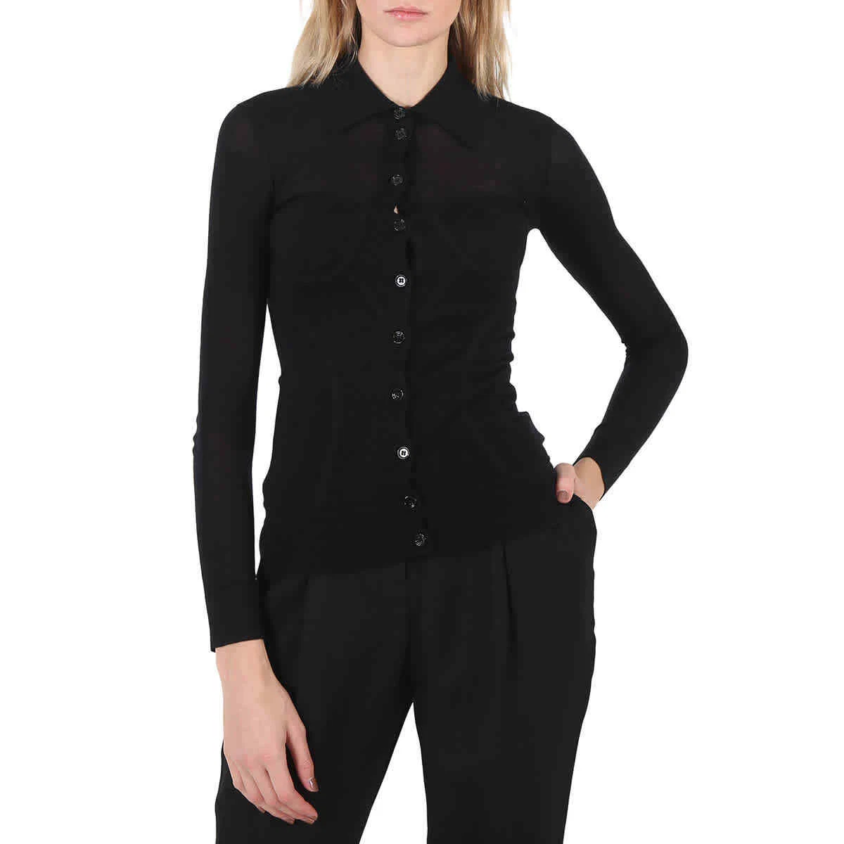 Burberry Ladies Amanda Black Corset Detail Knit Cashmere Silk