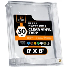 8' x 8' Heavy Duty 30 Mil Clear PVC Vinyl Tarp, Waterproof , Mildew Resistant