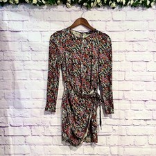 Zara Multicolor Abstract Print Faux Wrap Long Sleeve Mini Cocktail Dress Size XS