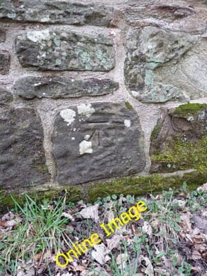 Photo 6x4 OS benchmark - Timlet, roadside wall Tong/SJ7907 An OS cutmark c2014