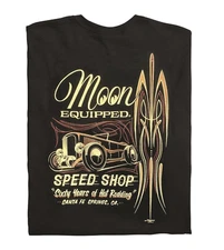 Men's Mooneyes Moon Hot Rod Speed Shop Black Hot Rod T-Shirt Cotton MQT075BK