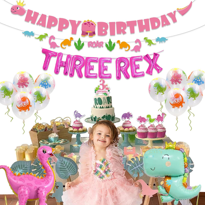 Fangleland Dinosaurier 3. Geburtstag Dekoration – Pinkes Set Mit Ballons & Banner Für Mädchen
