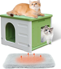 Plastic Cat House Outdoor with Escape Door, Waterproof Feral Cat House Outdoor I