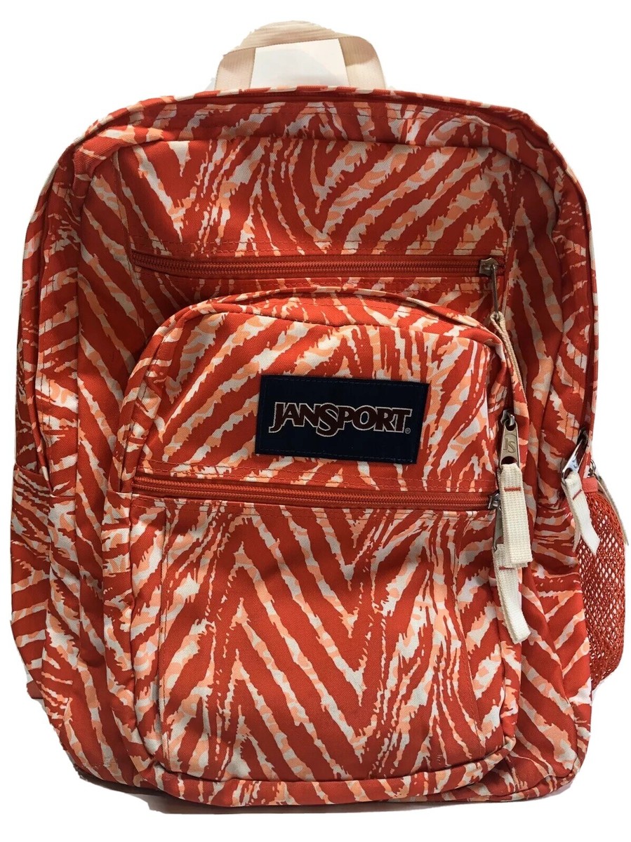 jansport backpack 5 zipper JanSport Backpack Book Bag Zebra Print 5 Zipper Pockets Orange Red White