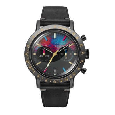 Undone MIDNIGHT Chrono Hybrid Quarz Mechanisch Stahl Schwarz Leder Herrenuhr