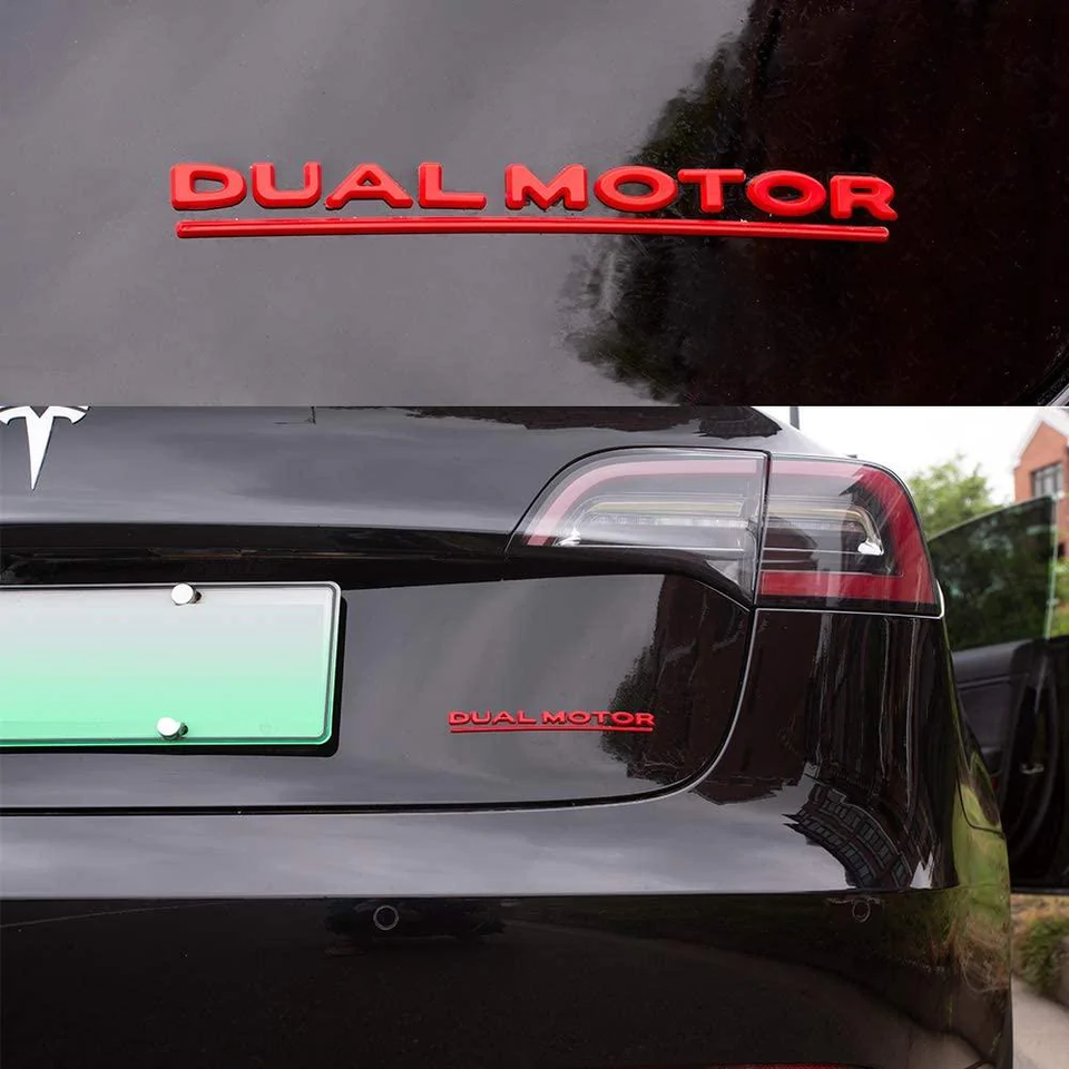 Tesla Model S Rear Emblem Let Tesla Model S, 3, X, Y, Red ABS Dual Motor Emblem 3D ABS Rear Trunk ...