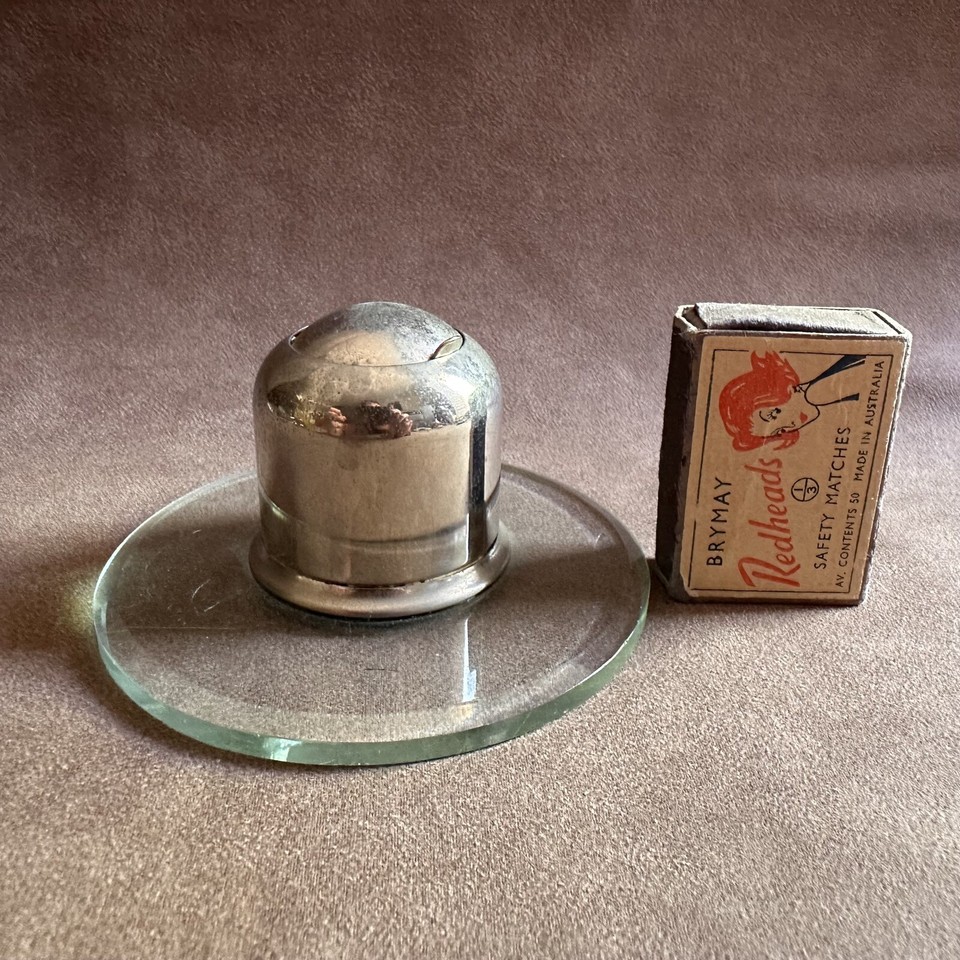 VINTAGE ART DECO SILVER PLATED & GLASS BASE INKWELL w/ INSERT MADE IN ...