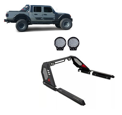Black Horse VIGOR Roll Bar Modular Black w/9''LED Fits 2020-2026 Jeep Gladiator