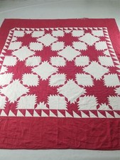 Vintage Feed Sack Beautiful Red  White Sawtooth Quilt 98x93 inches