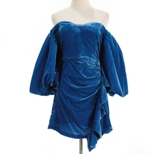 Rhode NWT Adrian Velvet Mini Dress w/ Puff Sleeves Size 2 US in Air Force Blue