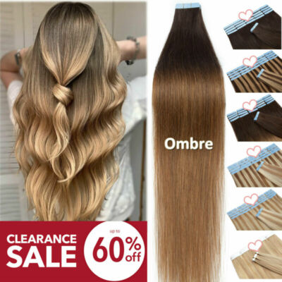 Ombre Tape in Extensions Echthaar Skin Weft 40 Tressen DICKE Haarverlängerung DE