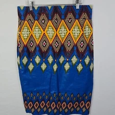 Blue and Green Women's African Diamond Print Full Back Zip Skirt Sz S (44)