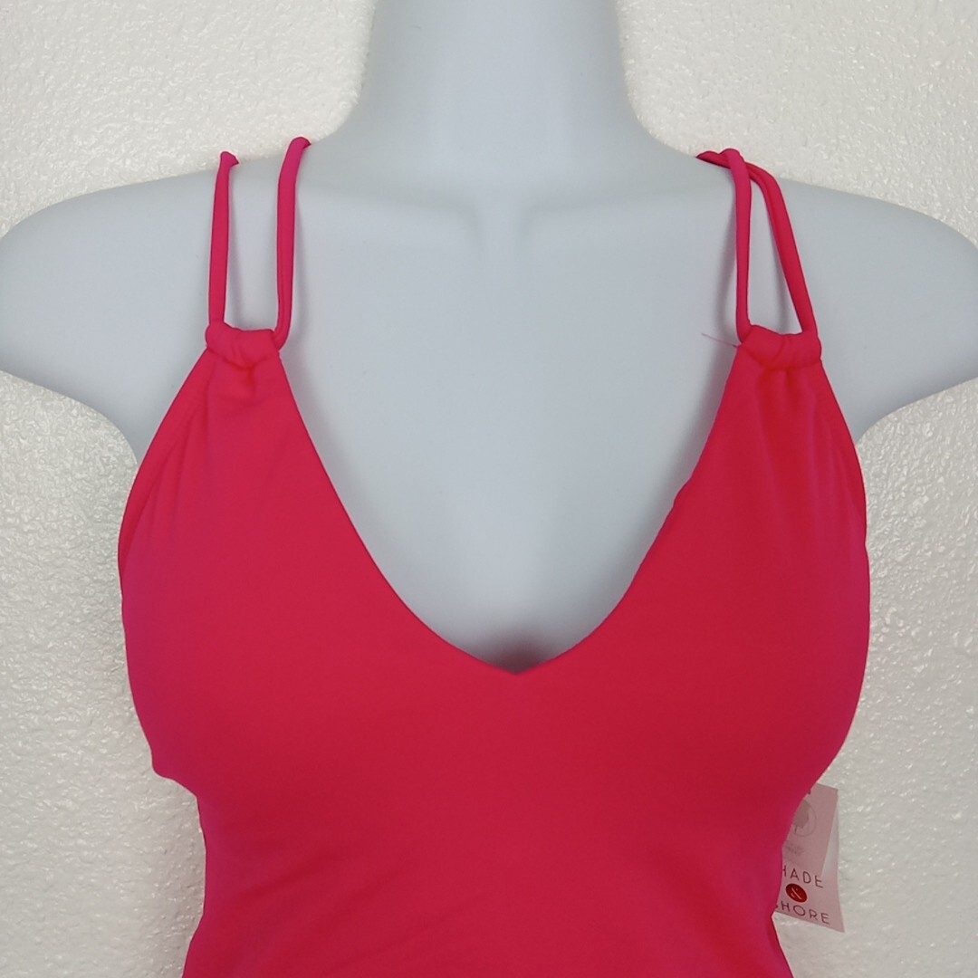 Shade & Shore Bathing Suit S 4-6 Pink High Leg Cheeky One Piece Swimwear NWT