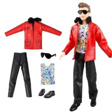 Red Leather Fashion Doll Clothes For 12" Boy Doll Outfits Coat Top Pants 1/6