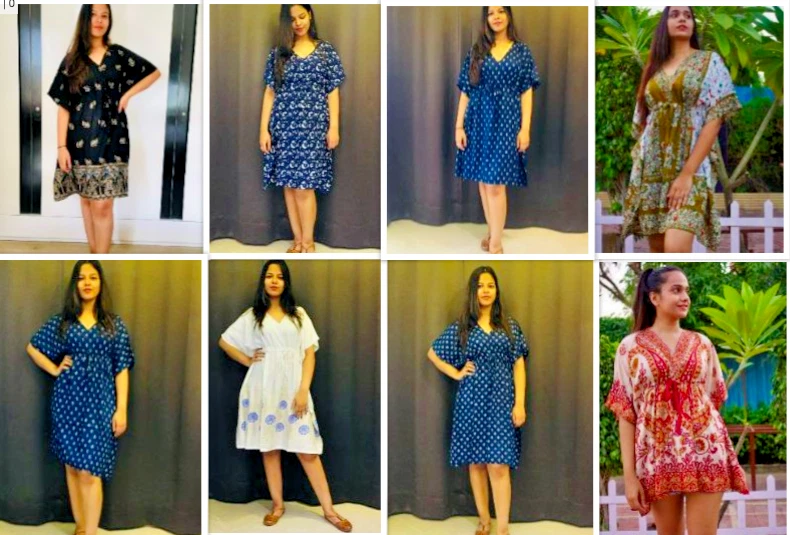 Handmade Block Print Knee Length One Size Casual Kaftan Beach Wear Caftan Dress
