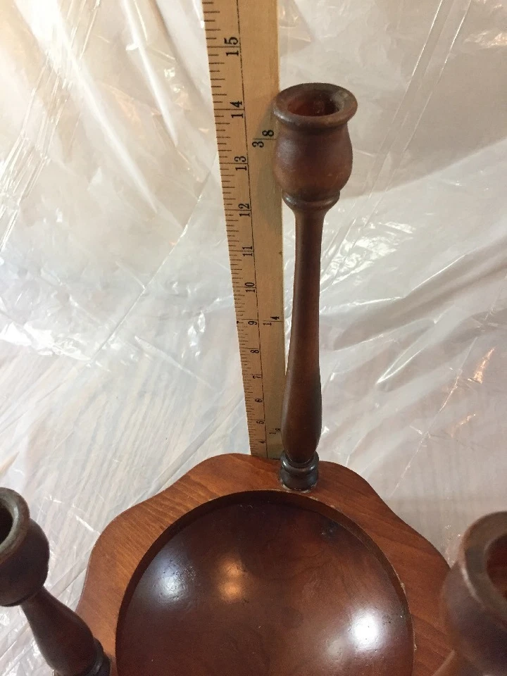 De colección MCM Candelabro de Madera Cuenco Centro de Mesa 3 Brazos Cónico Retro Rústico Boho Granja Foto 3 de 4