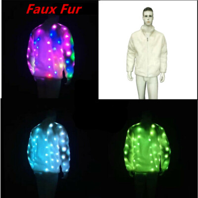 Casual LED Light Up Women Coat Luminous Outwear Faux Fur Nightclub Men‘s  Jacket