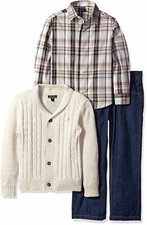 Nautica Boys' 3 Piece Set with Shirt, Shawl Cardigan and Denim Jean MSRP 59.50