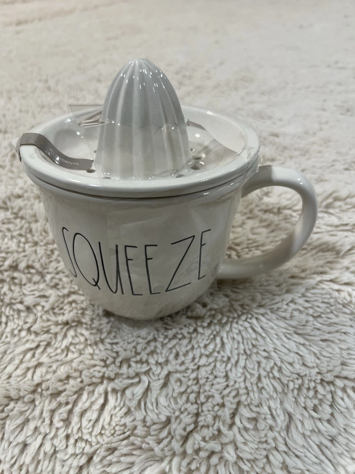 Rae Dunn by Magenta SQUEEZE Ceramic Juicer Pitcher White Artisan Collection NWT