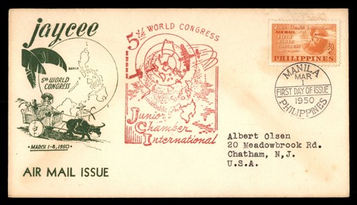 Mayfairstamps Filipinas FDC 1950 JCI 5º Congreso Mundial Buey y Carro Primer Día