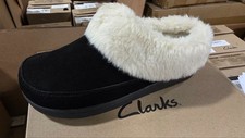 Clarks slippers Black Cream Womens Clogs slip on faux fur lined size 7 JMS0679