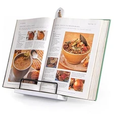  Cook Book Stand for Kitchen Counter, Wooden Cookbook Holder, Adjustable White