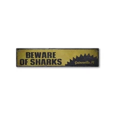 Beware Of Sharks, Custom Beach - Rustic Distressed Wood Sign