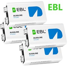 4pcs EBL 9V Alkaline Battery 6LR61 Batteries 9 Volt Long Lasting Leak Proof