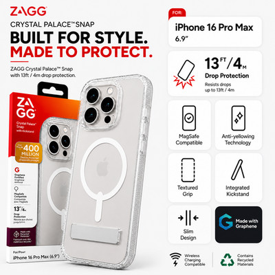 ZAGG (iPhone 16 Pro Max) Crystal Palace Snap Case MagSafe Shockproof Slim Cover