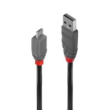 LINDY 36730 0.2 m Anthra Line USB 2.0 Type A to Micro-B Cable - Black 0.2m Anthr