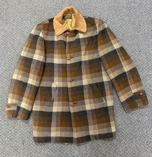 VTG Pendleton Wool Coat Mens L Brown Plaid Faux Fur Retro Jacket Classic Grandpa