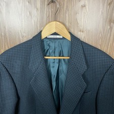 Hugo Boss Sport Coat Mens 40R Teal Black Houndstooth Pure Wool Vintage USA Made