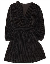 VINTAGE Womens Long Sleeve A-Line Dress UK 10 Small Black Striped CZ09