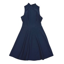 Monteau Los Angeles Navy Blue Mock Neck Sleeveless Skater Dress 57816 Small