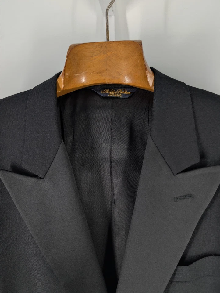 Brooks Brothers MAKERS Peak Lapel Tuxedo 夹克男式 42R 黑色羊毛美国 2000 年代 — 第 4/4 张图片