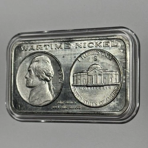 1945 Wartime Nickel Vintage Rare Collector Bar 1 Troy Oz .999 Fine Silver Ingot
